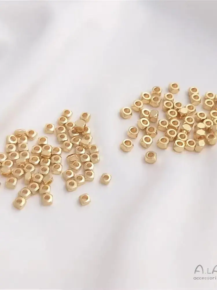 

14K gold color cut flat square beads cut corner square flat isolated beads DIY hand loose beads bracelet accessories