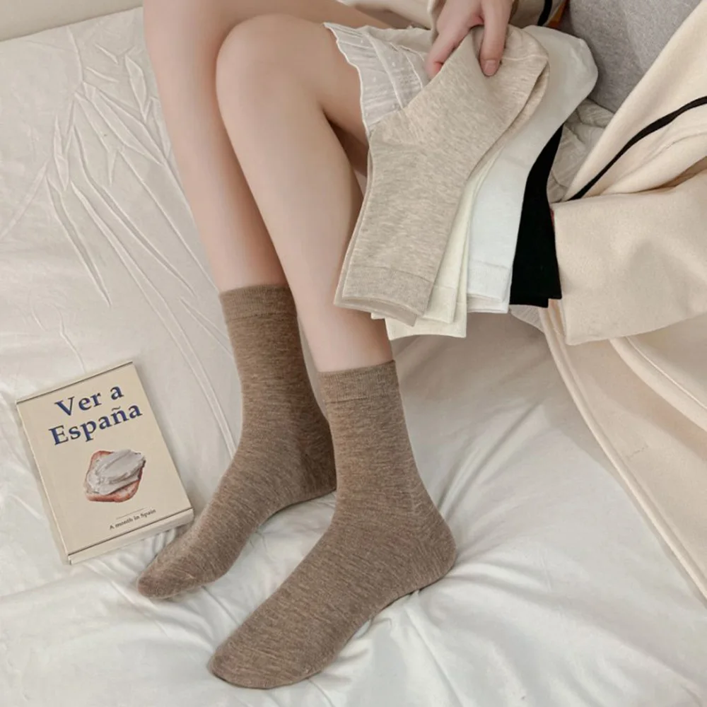 5 Pairs Korean Style Women's Socks Daily Soft Comfortable Wool Socks Cycling Autumn Winter Simple Casual Socken Damen