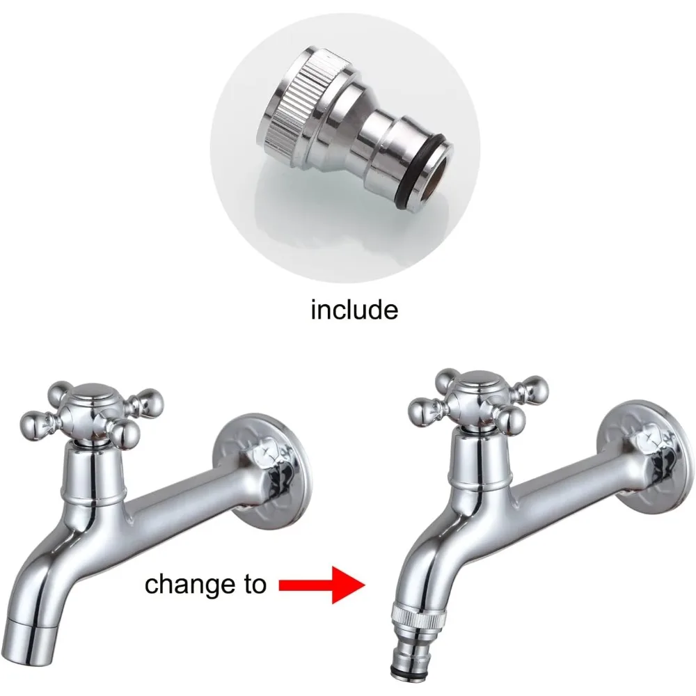 صنبور نحاسي مثبت على الحائط بمقبض متقاطع من الكروم لحوض الحمام والشرفة الخارجية #4