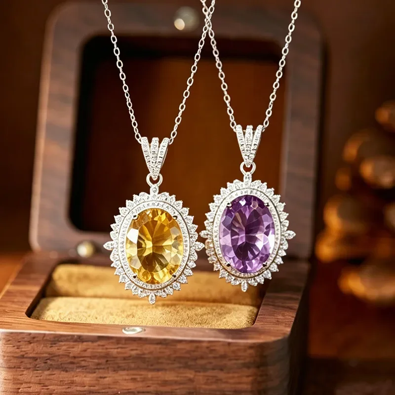 Big Carat Natural Amethyst Citrine Ring Women's S925 Sterling Silver Live Color Treasure Jewelry Factory Source Wholesale