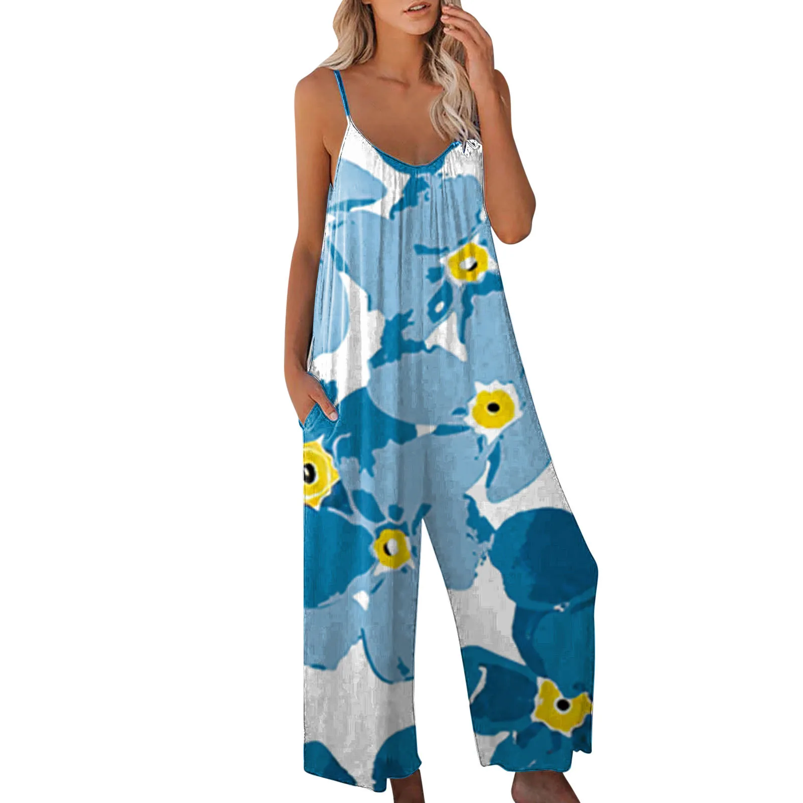 2024 Plus Size 3XL Casual Loose Jumpsuit Women Summer Solid Cotton Straps Wide Leg Pants Bib Overalls Oversized Jumpsuits Romper