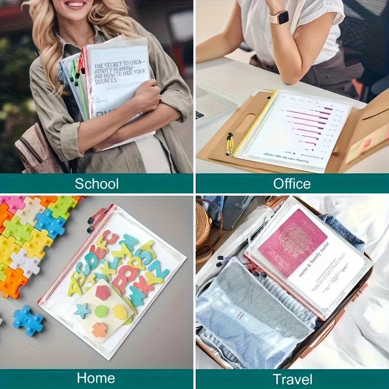 A4 Waterproof PVC Art Storage Bag with Zipper, Extra Large Capacity Data and Drawing Organizer with Color Grid Design