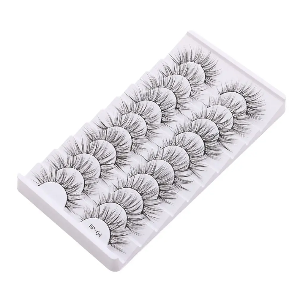 10 Pairs New Natural Long False Eyelashes Black Stem Soft Cross Manga Lashes Fluffy 3D Mink Eyelashes Eyelash Extension