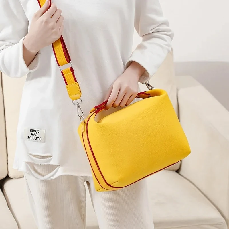 Холщовые сумки через плечо, молодежная модная повседневная женская сумка через плечо большой вместимости, однотонная женская косметичка-мессенджер