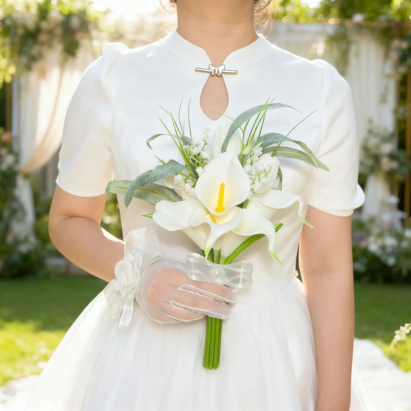 Bridal Bouquet Artificial Tulip Flowers White Wedding Bridal Bouquet Wedding Marriage Party Prop ramo de novia tulipanes 꽃다발