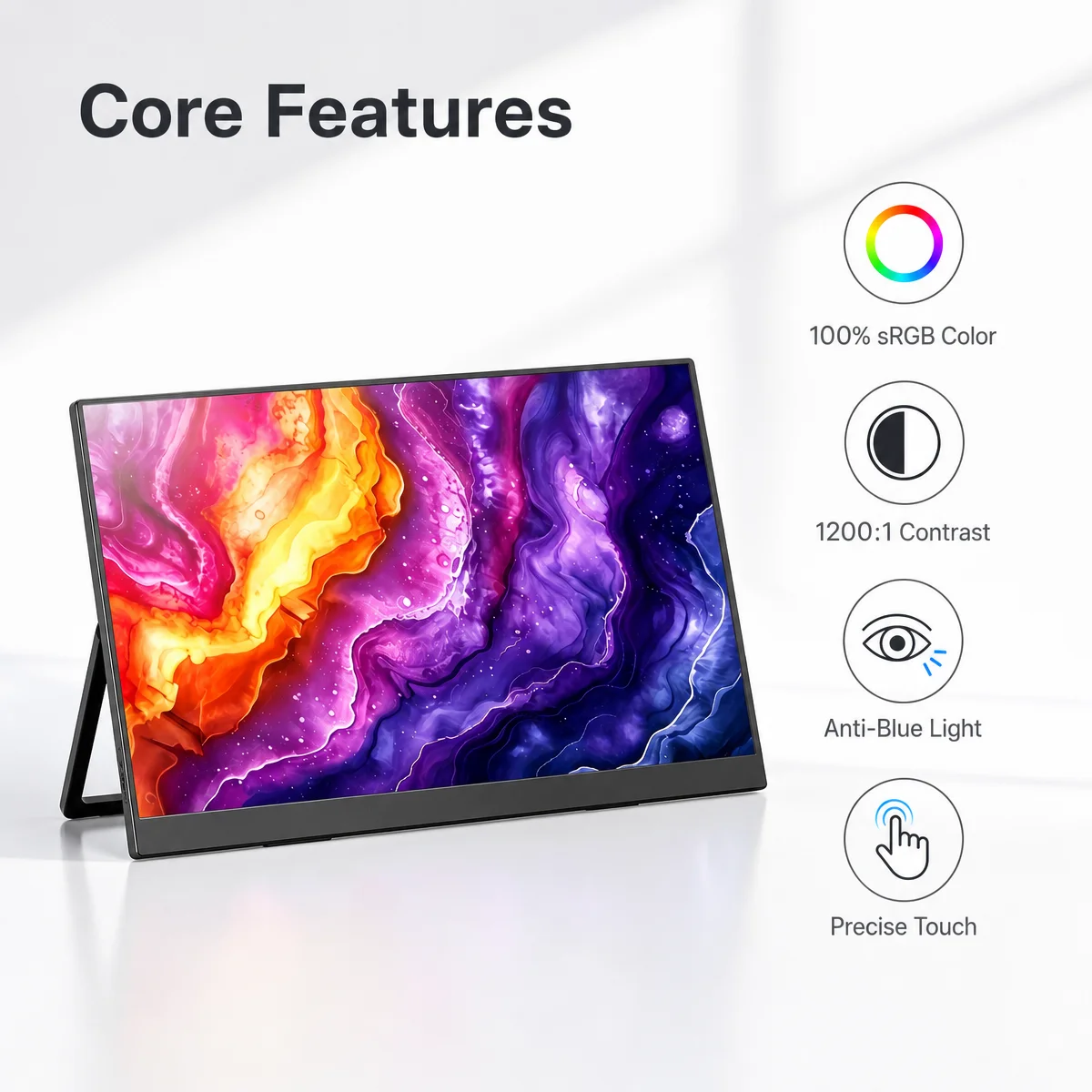 16 inch FHD 1200P IPS 100% sRGB portable touch display with anti blue light, suitable for design, editing, video editing, image