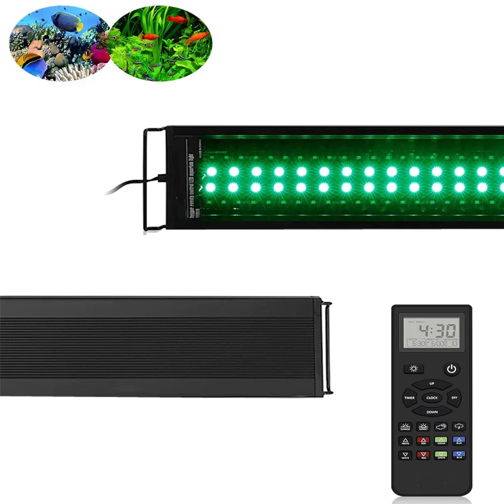 

Planted Fish Tank Light with Extendable Bracket 7 Colors Lighting Aquarium LED Light, Sunrise-Daylight-Moonlight DIY Mode Timer