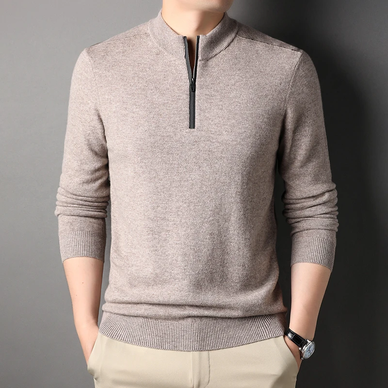 2022 100% Wool Zipper Collar Men's Sweaters High Quality Solid Color Computer Knitted Spring Autumn Simple Man Sweaters 4XL