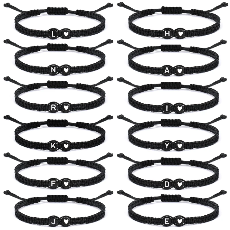 26 Letters Initial Heart Bracelets Handmade Adjustable A-Z Name Braided Bracelets For Women Men Friendship Jewelry