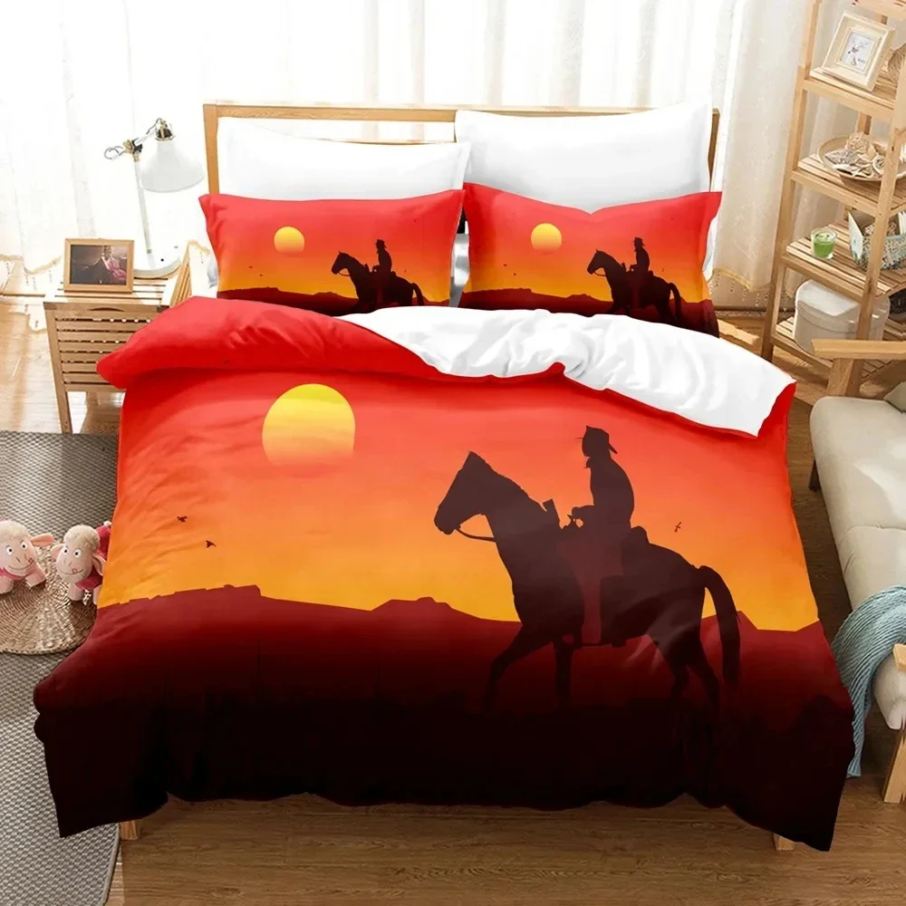 Exquisite 3D Print Game Red Dead Redemption Bedding Set,Duvet Cover Bed Set Quilt Cover Pillowcase,King Queen Twin Size Boys Gir