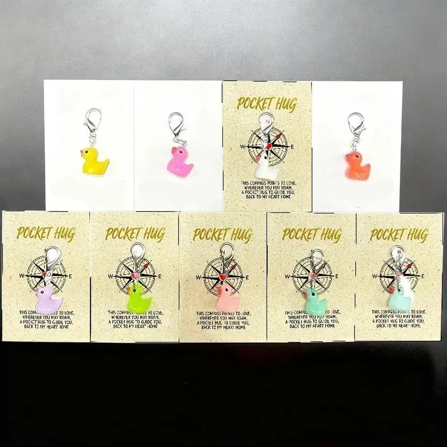 1/5/10/20/50/100pcs Cute Thank You Duck Keychains for Men and Women Durable Metal Backpack Charms with Appreciation Cards, Pocke
