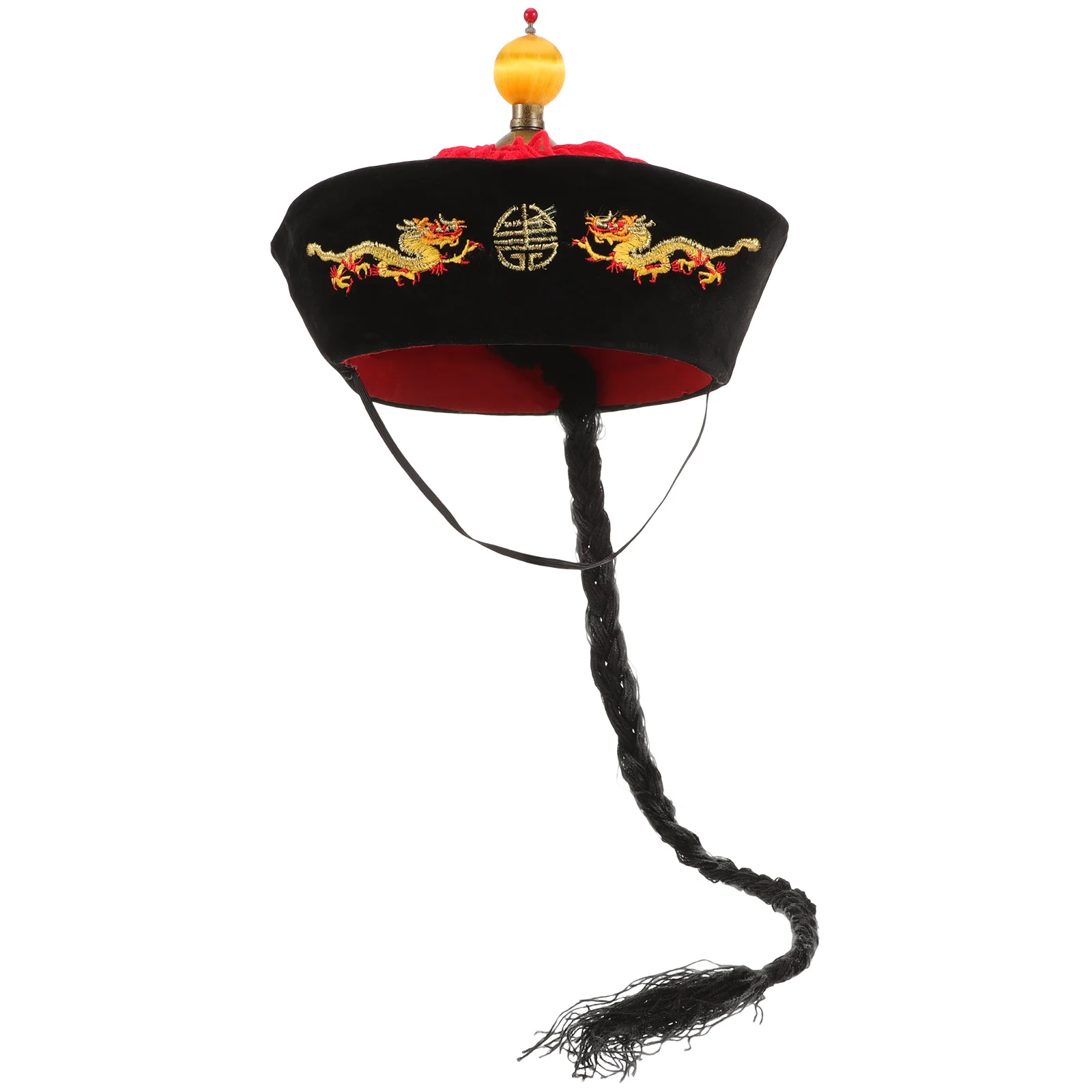 Chinese Style Braids Hat Cosplay Hat Prop Stage Performance Hat Headdress Chinese Ponytail Hat Asian Braids Hat