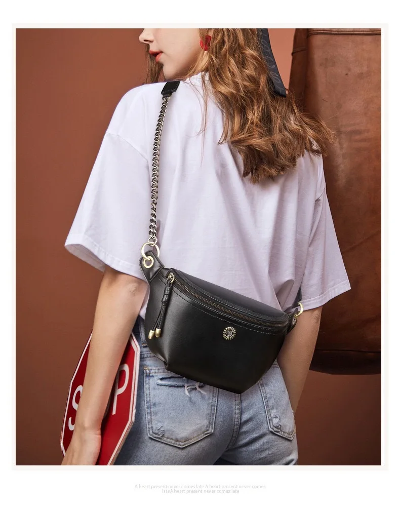 Women’s Waist Pack Genuine Cowhide Leather Large Capacity Simple All-match Crossbody Chest Bag