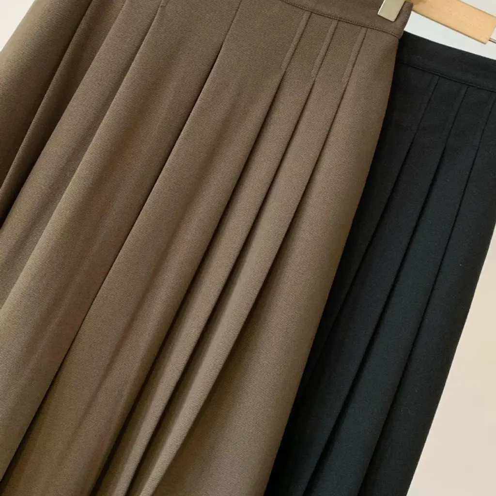 

Stir-fried Twill Lightweight Draped Skirt Hand-made Pleated Mid-length Elastic Waist Autumn Fashion Women's Skirt F101418