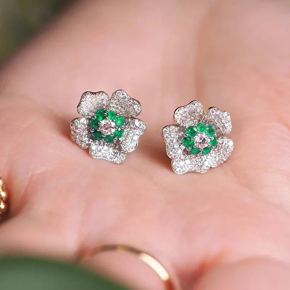 ZAKOL Bling CZ Flower Stud Earrings AAA Cubic Zirconia Aesthetic Women\'s Ear Accessories Bright Red Earrings Trendy Jewelry Gift