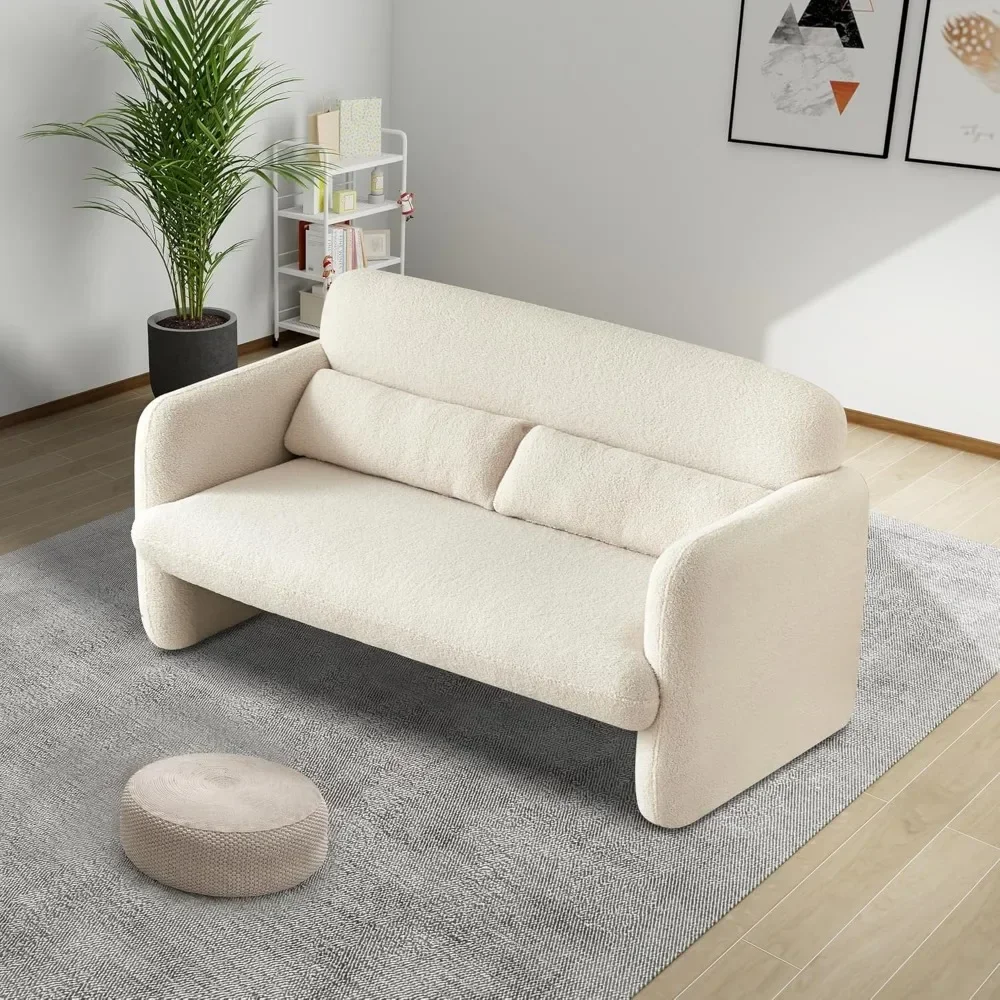 Comfy Upholstered Modern Leisure Loveseat Couches, Loveseat Sofa 59.06'' , 2 Seater Sherpa Lamb Fabric Love Seat Couch