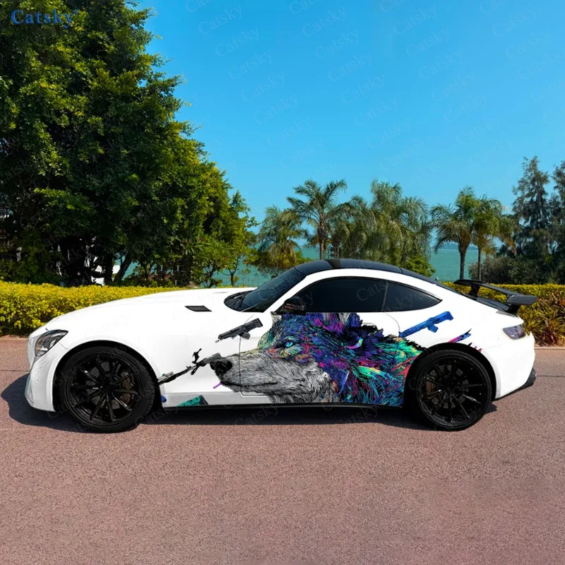 Wolf Overlook Colorful Car Side Sticker Decoration, PVC Waterproof Scratch Resistant Decal,Car Protection, Auto Accessories Gift