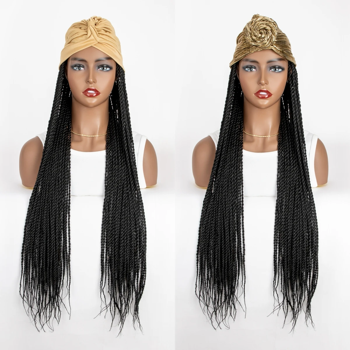 Wigera Lange Zwarte Twist Gevlochten Met Bordeauxrode Hoofdbanden Synthetische Pruiken Met Tulband Vlechten Hair Extensions Headwraps Voor Dames