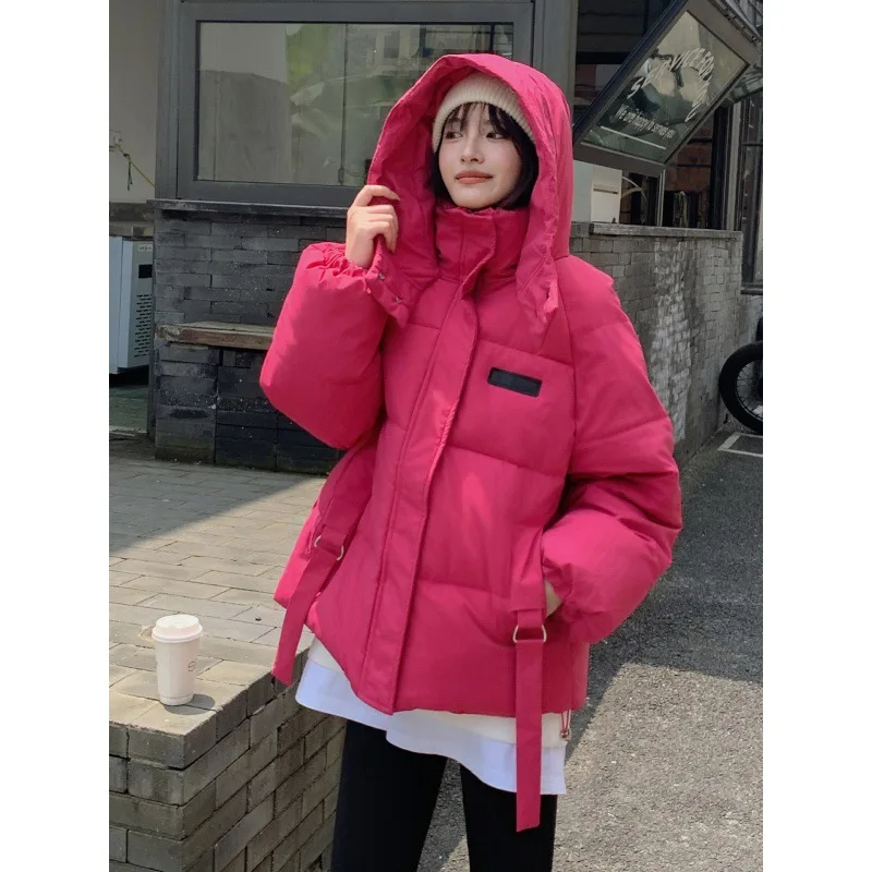 

Women's Short Thickened Cotton Jacket 2025 Winter New Style Korean Version Bread Coat Detachable Hat Fluffy Polyester Fabric