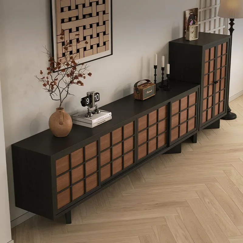 cabinet coffee table combination small apartment retro living room high sense solid wood high storage floor cabinet