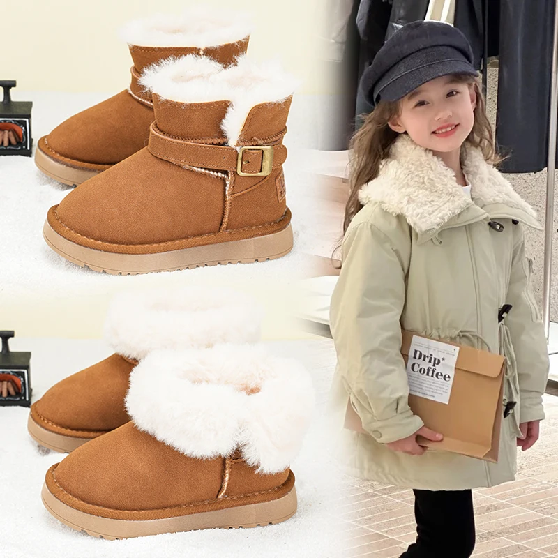 

2025 Winter Children's Snow Boots Girls' Boys' New Winter Boots Non Slip Plush Thick Cotton Kids Simple and Warm Boot