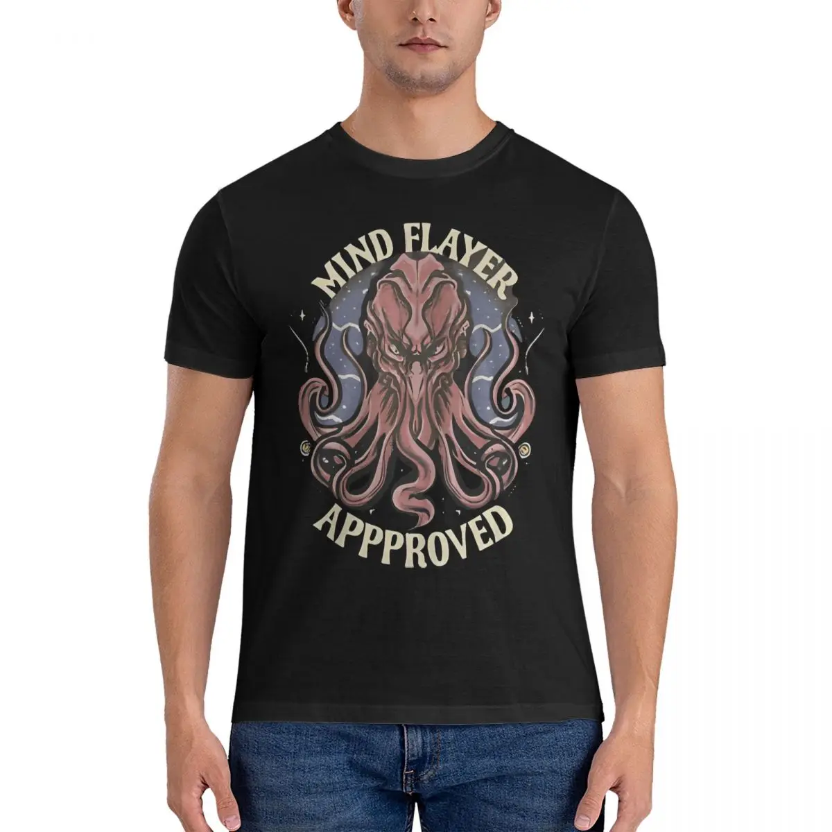 Approved T-Shirt for Men Dnd Mind Flayer Funny Pure Cotton Tee Shirt Crew Neck Short Sleeve T Shirt Party Tops