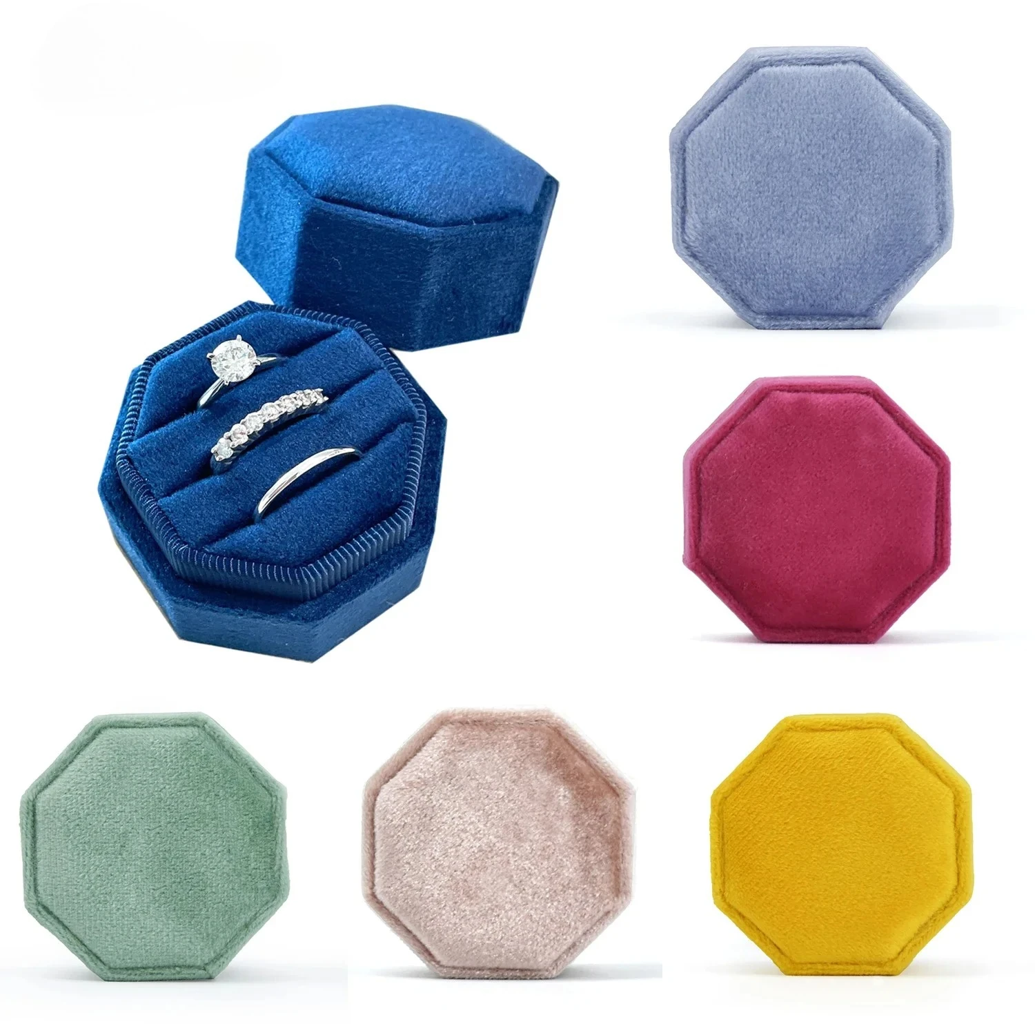 Octagon Velvet Jewelry Box Multi Colour Multi Slots Storage Case Ring Earrings Jewelry Display Box Room Decor Accessories Gift