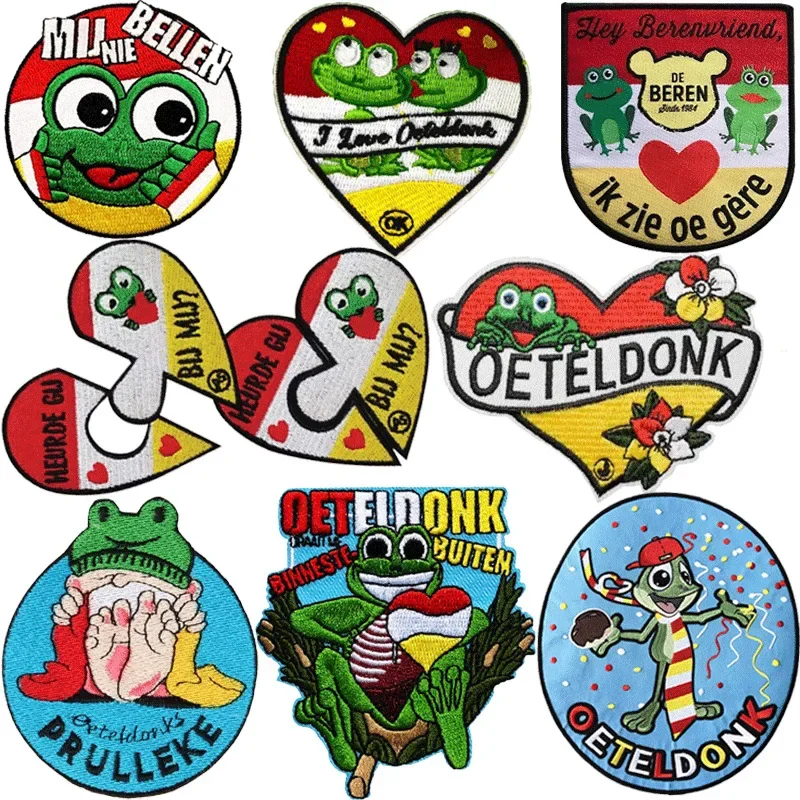 Patch bordir besi pada Patch untuk pakaian saku katak pakaian stiker kain jahit termal perekat Applique Fusion