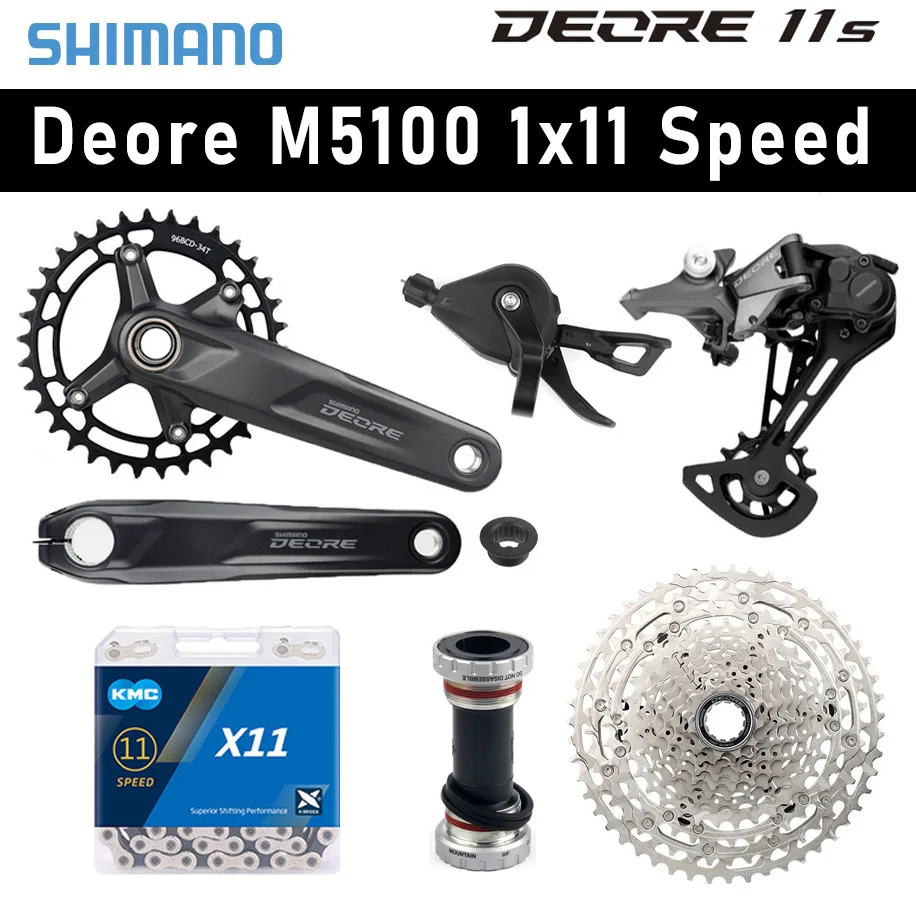 Shimano-Groupe VTT Deore, manette de vitesse sans affichage, cassette de dérailleur, pédalier 11 vitesses, 11 S, M5100, 51T, 42T, K7, 34T, 36T, BB52, MT500