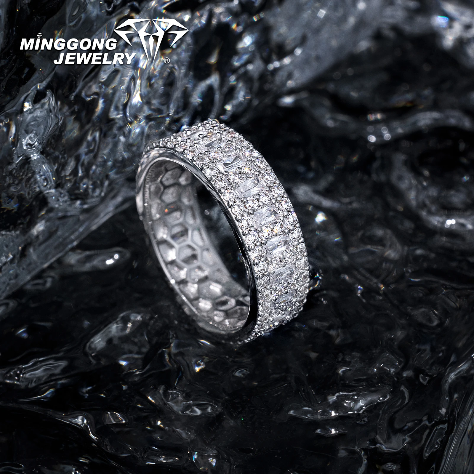 خاتم خطوبة مويسانيتي مثلج كامل 1.5 قيراط قابل للتخصيص S925 فضي مع شريط تصميم جديد من الذهب الصلب عيار 10 قيراط/14 قيراط #2