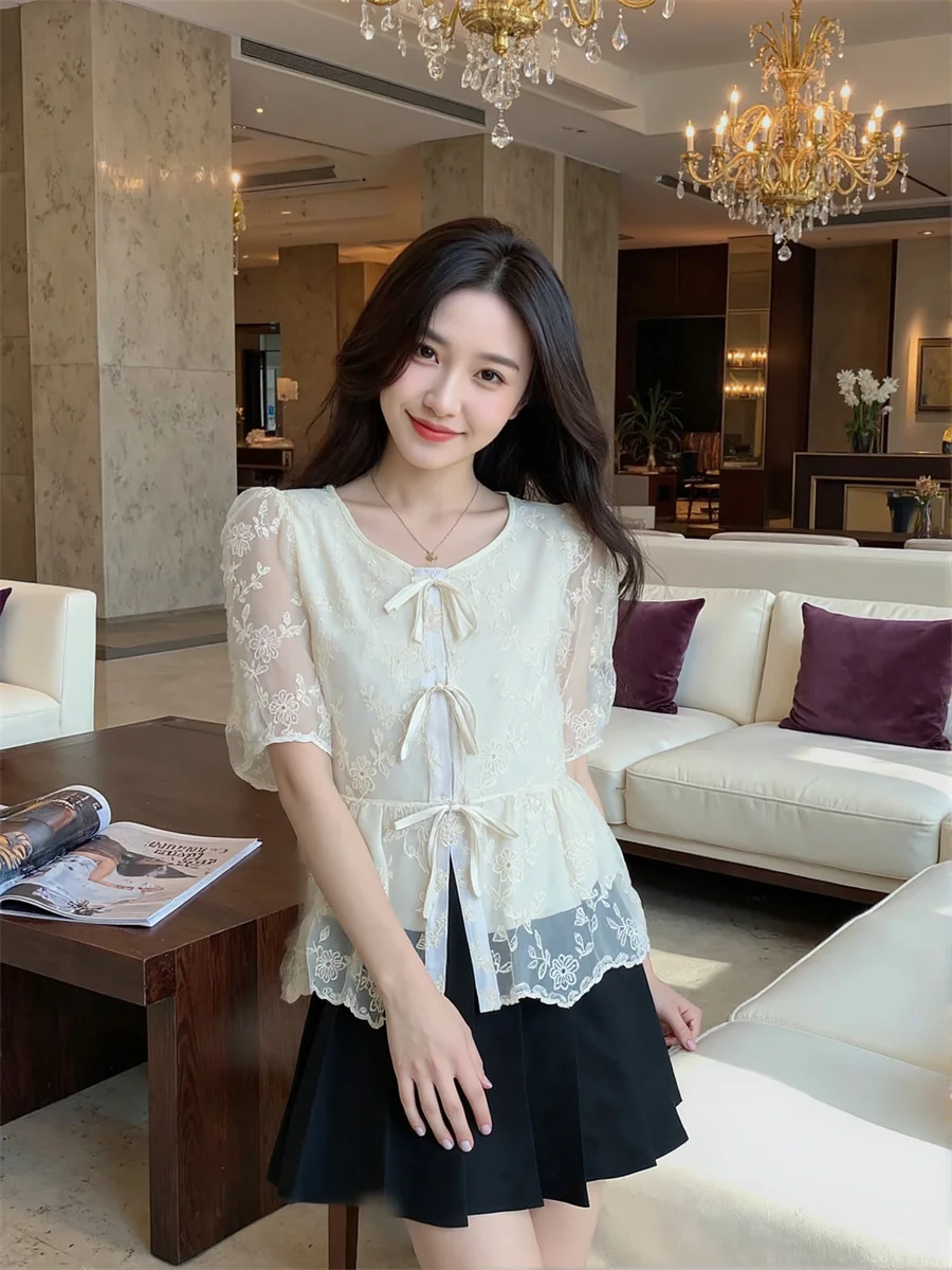 O-Neck Puff Sleeve Shirts Woman Aesthetic Blouses Women Top Autumn Abdominal Glitter Feelings V Shape Strength Slim Fiitting Ins