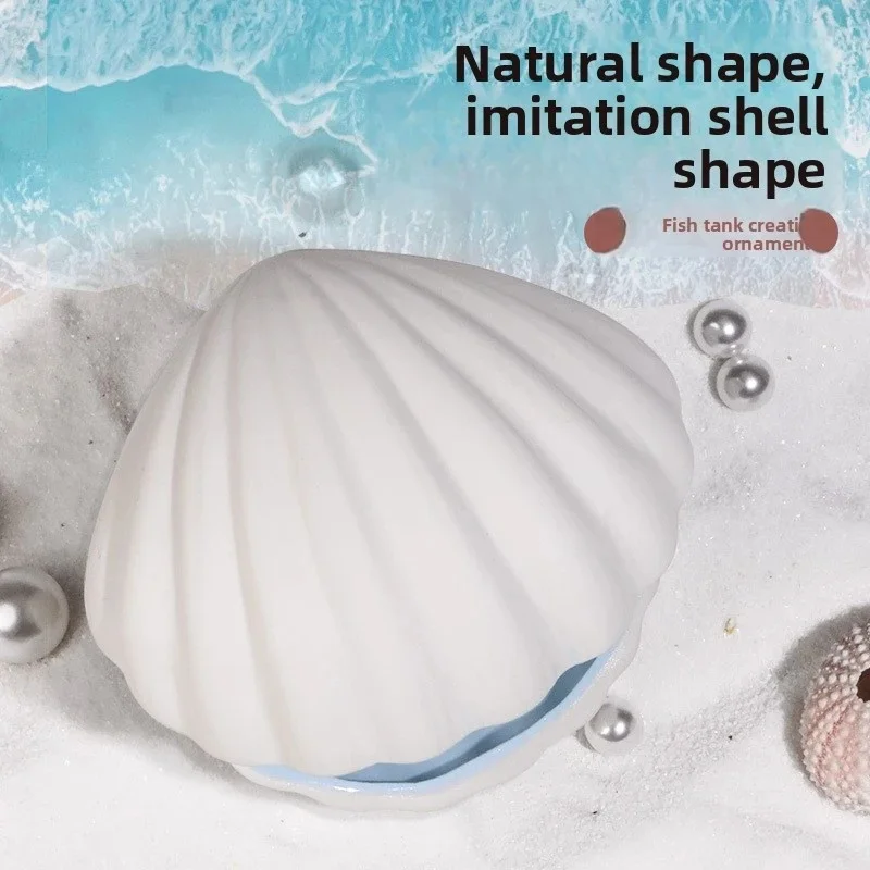 Aquarium Ceramic Cave - Shell Shape Shrimp Breeding Hut, Fish Hiding Spot with Pearl, Natural Tank Ornament