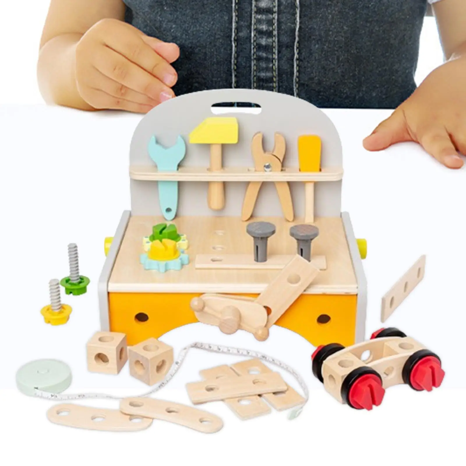 Montessori Wooden Tool Set Toy Workshop Motor Activity Pretend Play Tool Kits for Ages 3 4 5 Year Olds Kids Boys and Girls