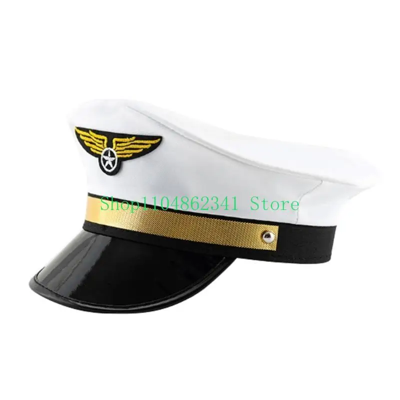 652F Performance Aviation Cap Captain Hat Adjustable Octagonal Hat with Badge Hat All-match for Birthday Gatherings