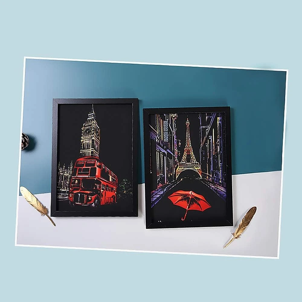 스크래치 및 스케치 아트 용지, 어린이 및 성인용, 무지개 그림 야경 스크래치 보드, 미술 및 공예, 조각 미술 세트