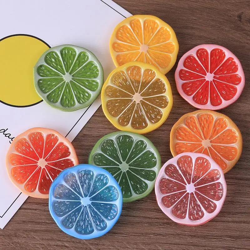 Mini Lemon Slice Resin Cabochons: 4Pcs Colorful Transparent Fruit Charms DIY Home Desktop Decor