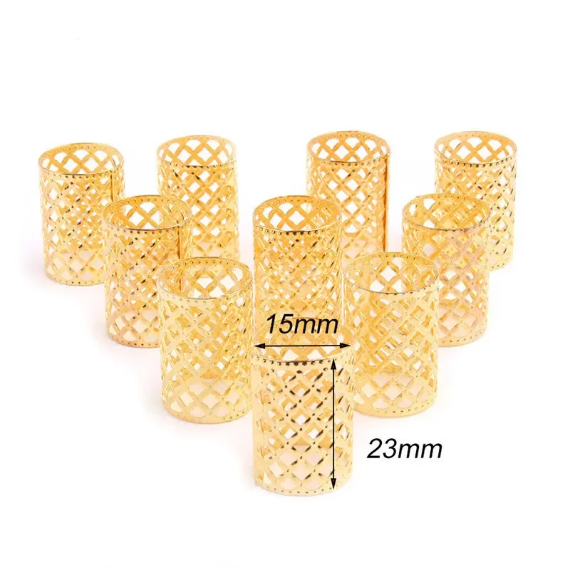 5Pcs/Lot Golden/Silver Hair Dread Braids Dreadlock Beads Adjustable Cuff Clip Approx 15mm Hole Large Ring Hair Ring