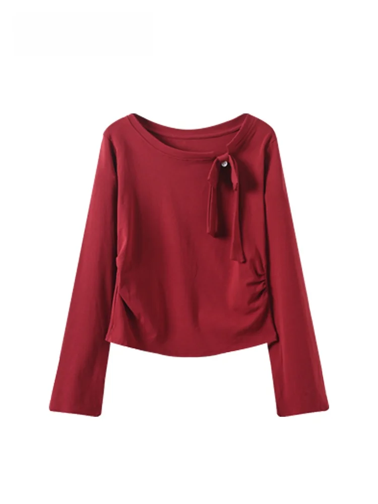 

Loose Long Sve round Ne Base irt Women's plus Size Casual Slimming Faion Spring Top French Sle Polyester Fiber