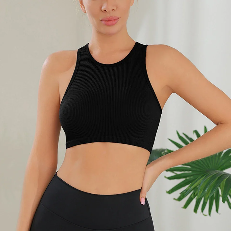 

1pc Women's Trendy Cropped Sports Tank Sleeveless Quick-Dry Workout Top Moisture-Wicking Solid Basic T-shirts Vest Crop Top