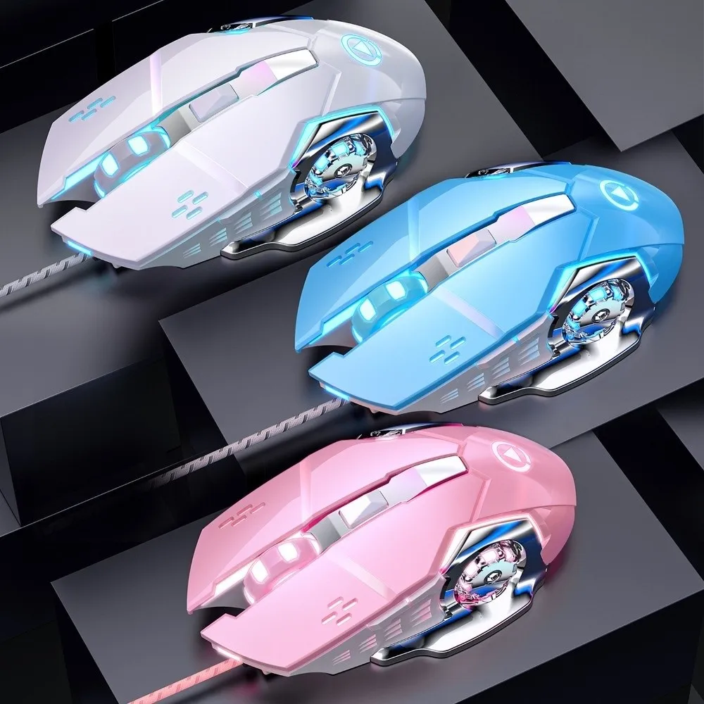 Portable Colorful Light Wired Mouse Illuminated with Sound USB Mouse Cool 7-Color Mechanical Mouse Office Home