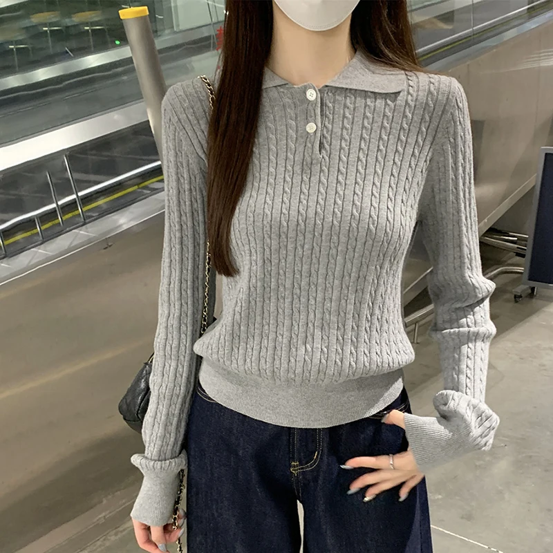 

Вязаные пуловеры с лацканами в консервативном стиле, женский осенне-зимний свитер на пуговицах в стиле ретро, японский вязаный свитер в стиле Харадзюку, пуловер