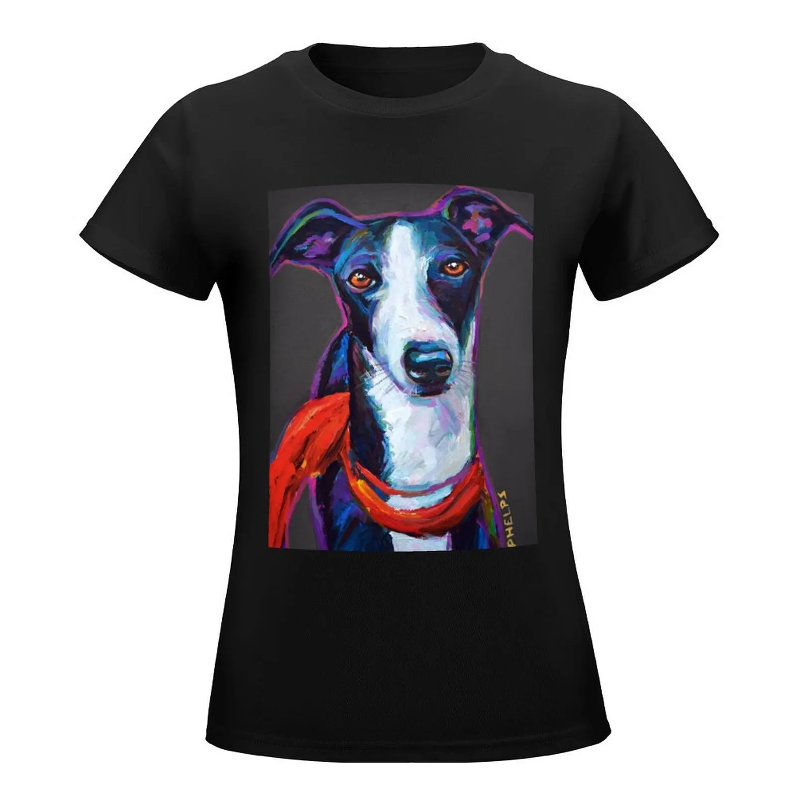 Greyhound with Scarf T-Shirt oversized Short sleeve tee korean fashion Aesthetic clothing cat shirts for Women