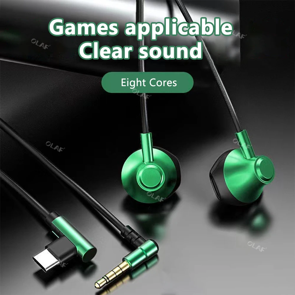 A3 Earphones Wired Headphones 90 Degree Elbow 3.5mm type-c Headset for Smartphones Super Bass Music Earbuds for Gaming E-sports