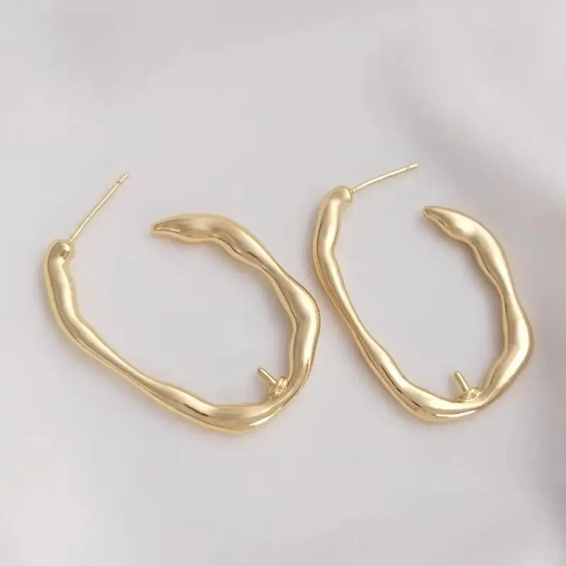 14K Gold Plated Irregular U-shaped pearl stud with half hole needle diy earpiece