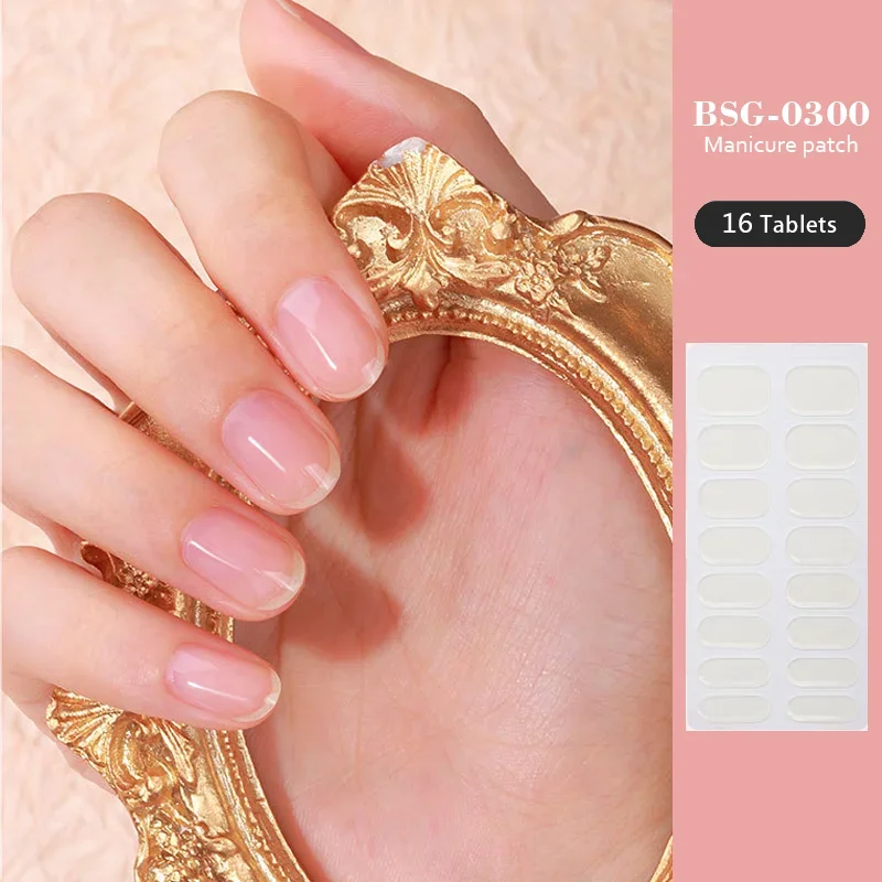 16/20/22/24 Strips Semi-cured Gel Nail Stickers New Solid Color Semi-baked Nail Patches Full Cover Nail Decals UV Lamp Need