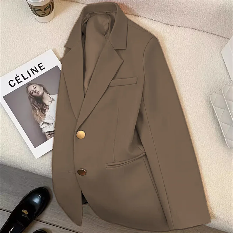 Blazer elegante de un solo pecho para mujer de oficina, chaquetas elegantes ajustadas de manga larga de otoño, Tops informales elegantes para invierno, abrigos