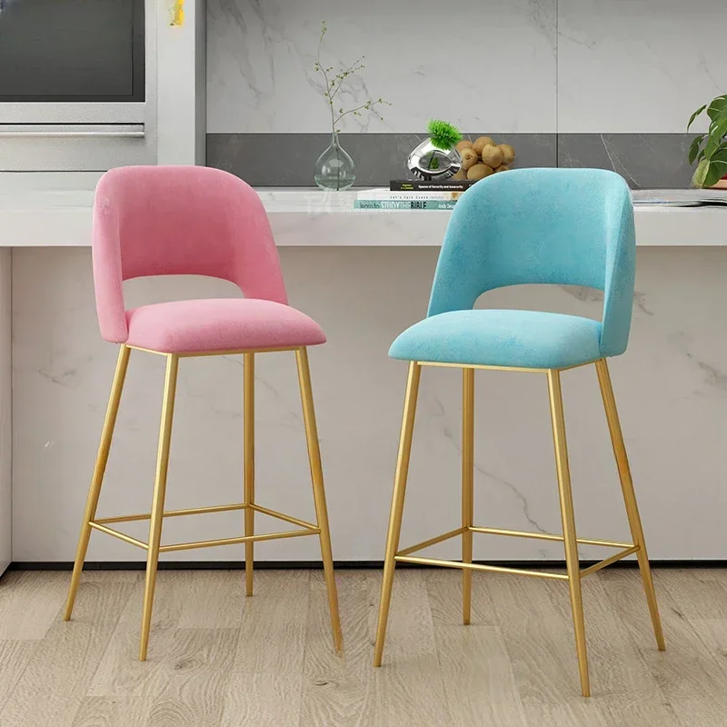 Bar Stool Chair Counter Modern Design Barstools Velvet Kitchen Nordic Swivel Table Stools Acrylic Pink Chairs Mesas Furniture