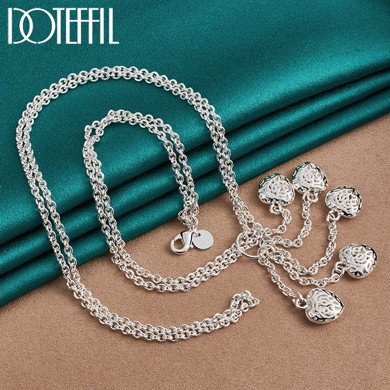 DOTEFFIL 925 Sterling Silver Multi-Chain Hollow Ball Five Heart Necklace Chain For Women Engagement Wedding Charm Jewelry image 4