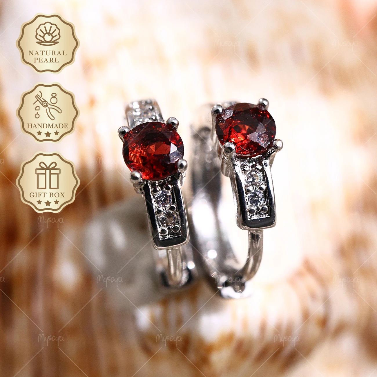 

Серебряные серьги-гвоздики Mysoya в форме буквы C с натуральным гранатом, 4 мм, 0,68 карата, подарочная коробка, подарок на День святого Валентина, подарок на день рождения для нее