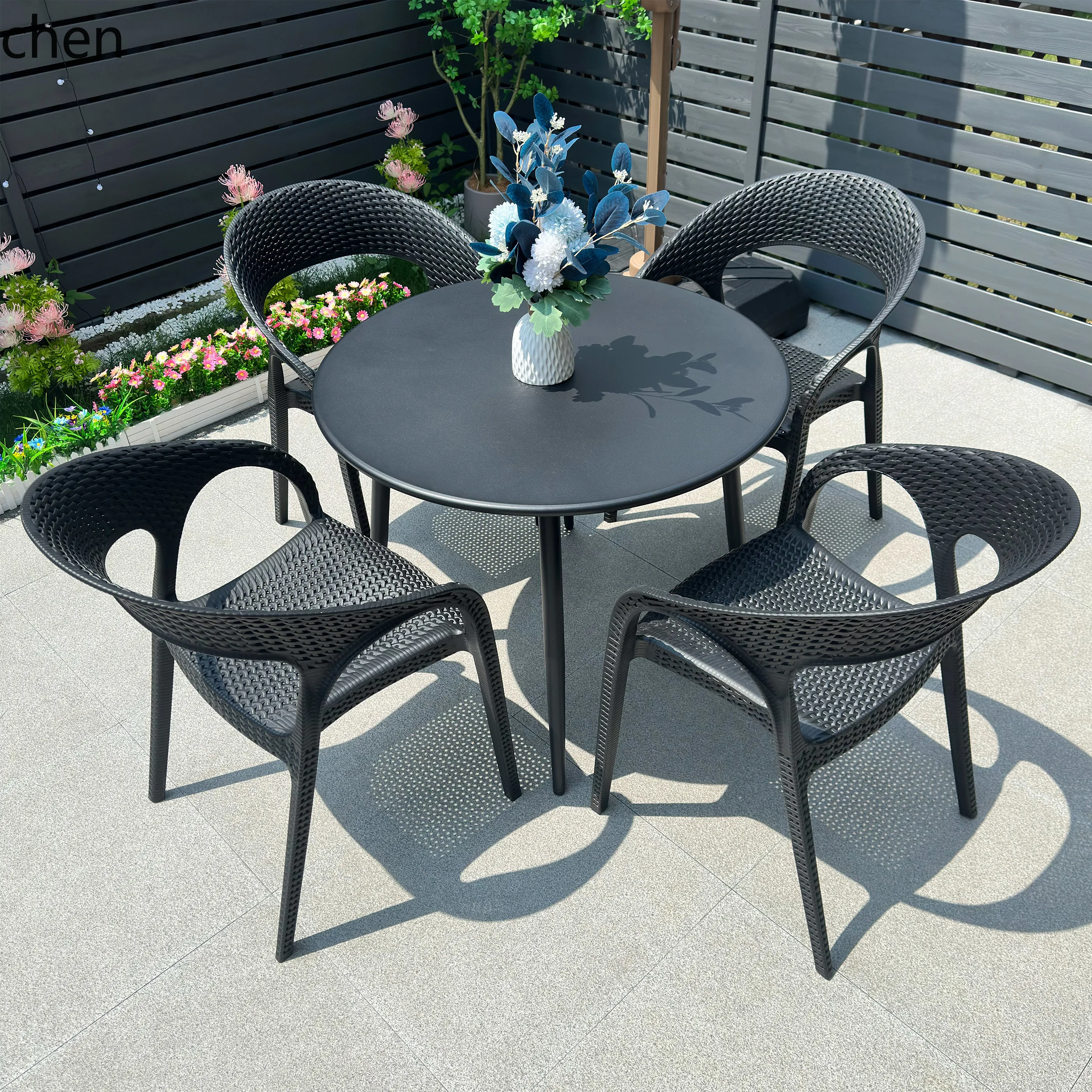 HT outdoor leisure table and chair combination outdoor small round dining table balcony negotiation milk tea shop outside simple